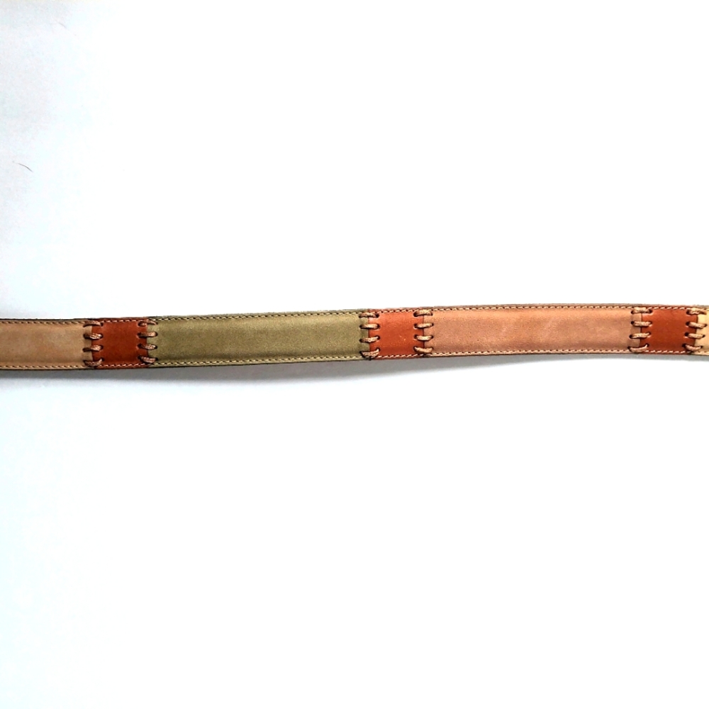 EUC Fossil Winens Nubuck & Leather Patchwork Belt with Brass Buckle/Keeper Sz L - Picture 3 of 4